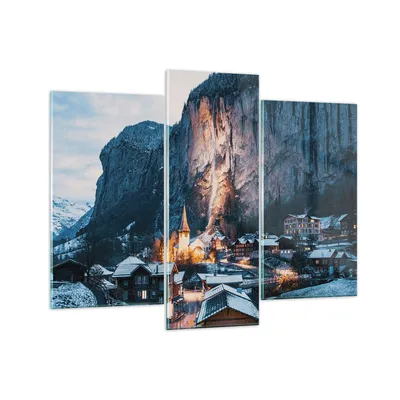 Produktbild von Bilder auf glas - 3 Teile - Lauterbrunnen Schweiz Tal - 130x100cm - Glasbilder - Wandbilder - Bilder - Wanddekoration aus Glas - Glas Bilder - Wandbild auf Glas - GCB130x100-4834