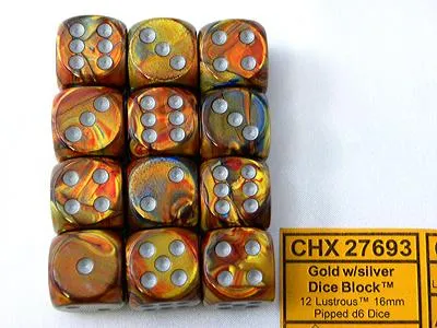 Produktbild von Chessex glänzend gold silber D6 16mm Würfel Set 12 Stück