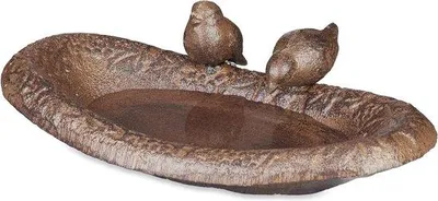 Produktbild von Famanu Vogelbad aus Gusseisen - 7 x 24 x 12,5 cm - mit 2 trinkenden Vögeln