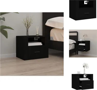 Image de vidaXL Table de nuit murale noire 50x36x40 cm - Tables de nuit