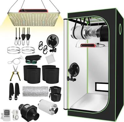 Obrázok produktu pre Izrielar Grow Box kompletná sada, vnútorný skleník s 200W LED plným spektrom, stmievateľný, uhlíkový filter, ventilátor, pestovateľský stan, pestovateľský stan, 80x80x160