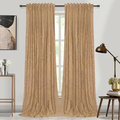 Produktbild von 2 Stück Samt Vorhang Verdunkelung Vorhänge Thermovorhang Foliengeprägt Gardinen mit Kräuselband Dekoschal, B132xH244cm, Champagner