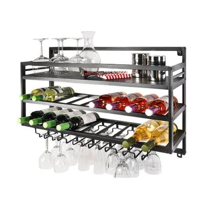 Produktbild von Stojak ścienny na wino Kobolo - MALBEC - wykonany z metalu 80x25x55cm - wyposażenie baru salonu biura stojak na wino stojak na butelki piwa stojąca szafka dekoracja