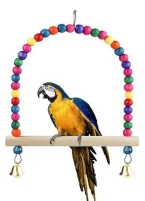Immagine prodotto di Altalena giocattolo a forma di uccello, con supporto e campanello, in legno colorato, adatta per piccoli uccelli