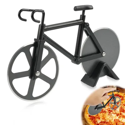 Produktbild von Fahrrad Pizzaschneider - Edelstahl mit Antihaftbeschichtung - Küchenutensil - 19 cm - Schwarz