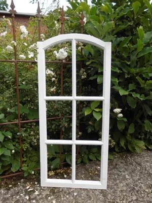 Produktbild von Großes Fenster Sprossenfenster Dekorahmen abgerundet Holz weiss 112 cm