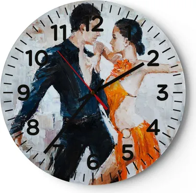 Produktbild von Wanduhr - Rund - Glasuhr - tanzen sie - 40x40cm - Schleichendes Uhrwerk - Lautlos - zum Aufhängen bereit - Dekoration Modern - Wanddekoration aus Glas - C4AR40x40-3772