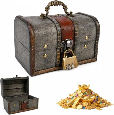Imagen del producto de Caja de madera vintage, caja de almacenamiento rústica con cerradura, de 14,5 x 10 x 10 cm, ideal para joyería