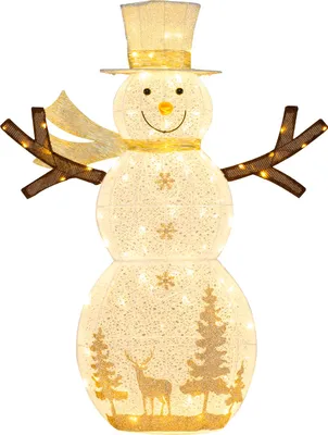 Image de COSTWAY 141cm Bonhomme de neige LED illuminé, Décoration de Noël Personnage de Noël avec 100 lumières LED blanc chaud, chapeau & écharpe, éclairage de Noël