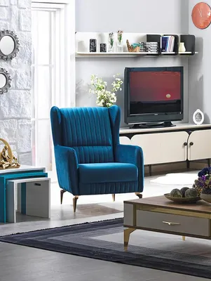 Produktbild von Design Sessel Blau Wohnzimmer Möbel Modern Luxus Einrichtung Sitz