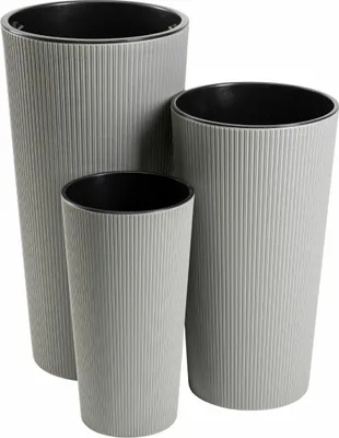 Image de HowHomely | Pots de fleurs - Pots pour plantes - gris - lot de 3 - striés - cache-pots - décoratifs