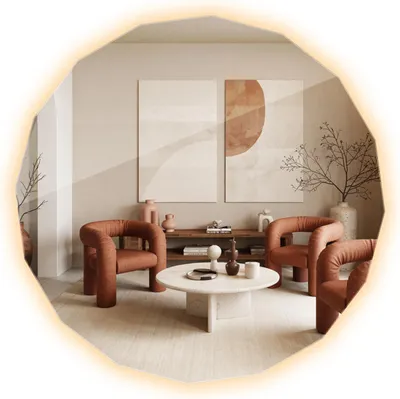 Produktbild von Großer LED Designspiegel 100×100 cm – Polygonaler Wandspiegel mit warmweißer Beleuchtung – Eleganter Lichtspiegel für moderne Innenräume – 3000K – rahmenlos, Schminkspiegel