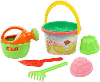 Produktbild von Polesie Sandspielzeug Set 0658 Eimer Schaufel Gießkanne Förmchen Rechen 6-teilig
