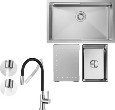 Produktbild von Küchenspüle 1.5 Becken 70x44cm EdelstahlSpüle Gebürstete Unterbauspüle mit Küchenarmatur Gebürstete Hohe 380MM