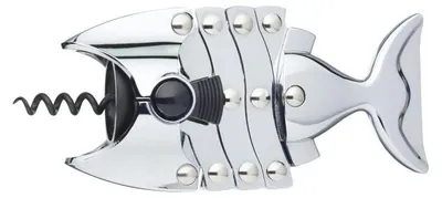 Fisch-Korkenzieher aus Edelstahl, silber, 16,5 x 7,5 x 4,5 cm