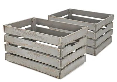 2er-Set Vintage Holzkisten, Grau, 45x31x25 cm, stabil