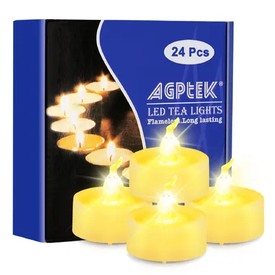 Produktbild von AGPTEK 24 Stück LED Teelichter mit Timer, flackernde warmweiße batteriebetriebene LED Teelichter mit Timerfunktion 6 Stunden an und 18 Stunden aus