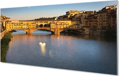 Produktbild von Glasbilder 140x70 Wandkunst Italien Sonnenaufgang Brücken