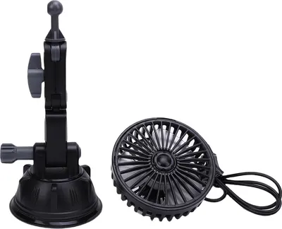Obrázok produktu pre Ventilátor USB s prísavkou, tichý, 3 rýchlosti, nastaviteľný v 360°, chladenie pre auto, nákladné auto, dodávku, SUV, karavan, loď, čierny, krátky