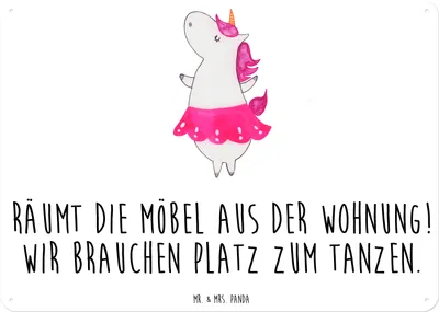 Produktbild von Mr. & Mrs. Panda Wandbild Einhorn Ballerina DIN A6 - Weiß - Geschenk, Wohnung, Unicorn, tafel, Tanzen, Party, Blechschild, Schild, Spaß, Türschild, Geburtstag