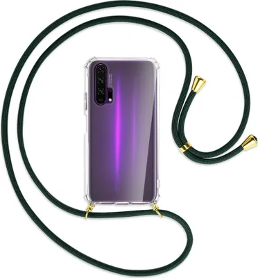 Produktbild von Handykette Backcover-Schutzhülle mit Band (Metall goldfarben) für Honor 20 Pro - dunkelgrün