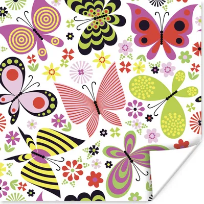 Produktbild von MuchoWow® Poster Eine Illustration von Schmetterlingen und Blumen 75x75 cm - Wand Dekoration