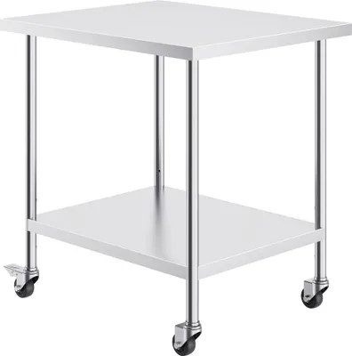 Image de Table de travail en acier inoxydable - Table de préparation sur roulettes - Table de cuisine commerciale pour la restauration - Plan de travail de cuisine