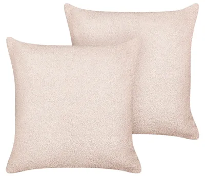 Produktbild von BELIANI Dekokissen 2er Set Pastellrosa Bouclé Quadratisch 45x45 cm Bezug mit Füllung Reißverschluss Einfarbig Modern Wohnzimmer Schlafzimmer Sofakissen