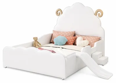 Immagine prodotto di Letto a castello bianco con scaletta e scivolo, adatto a bambini di entrambi i sessi