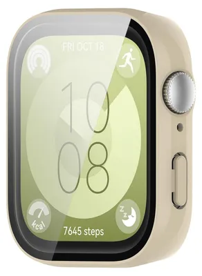 Image de Pour Huawei Watch Fit 3 Coque en plastique PC + protection en verre trempé H9 Beige