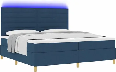 Image de Lit boxspring LED avec matelas bleu 200 x 200 cm tissu