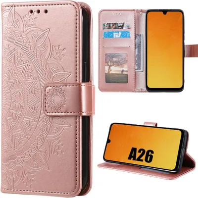 Image de Coque pour Samsung Galaxy A26 5G, Protection Antichoc Anti-Rayures CuirPolyuréthaneRose Motif Floral Géométrique