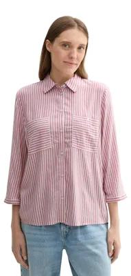 Produktbild von TOM TAILOR Damen Longstyle Bluse mit Streifen & Brusttasche,35906 - pink white t