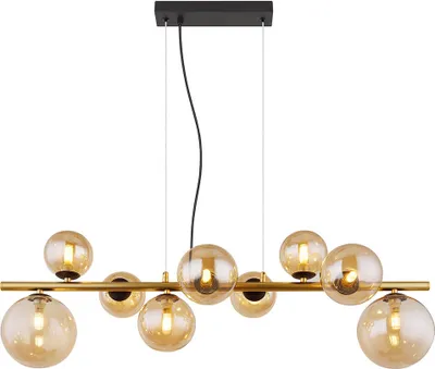 Produktbild von LED Hängeleuchte, Glaskugel, 9-Flammig, amberfarben, golden