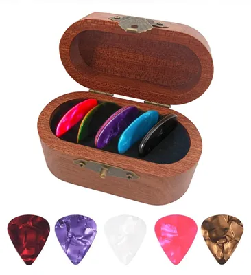 Produktbild von Solidchoice – Set mit 12 Gitarrenplektren und Walnusshalter