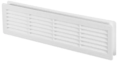 A white plastic ventilation grille is shown against a white background.