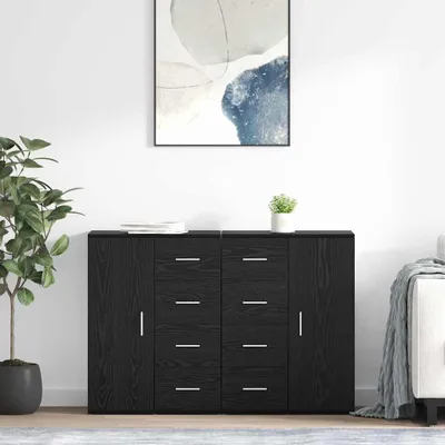 Immagine prodotto di vidaXL Credenze laterali , 2 pezzi, colore nero, aspetto legno di quercia, dimensioni 59 x 39 x 80 cm