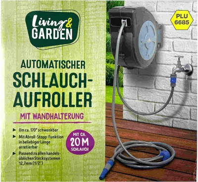 Produktbild von Living & Garden Automatischer Schlauchaufroller inkl. 20m Schlauch