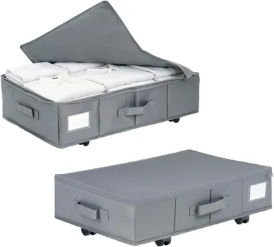Produktbild von Unterbett-Aufbewahrungsboxen, 2er-Set, mit Rollen, faltbar, grau, für Kleidung
