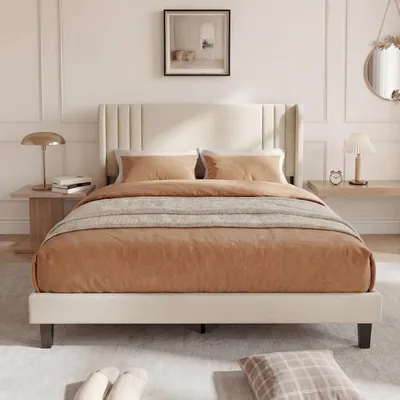 Produktbild von Bett 140 x 200 cm - Doppelbett mit gepolstertem Kopfteil - Einfach zu montieren