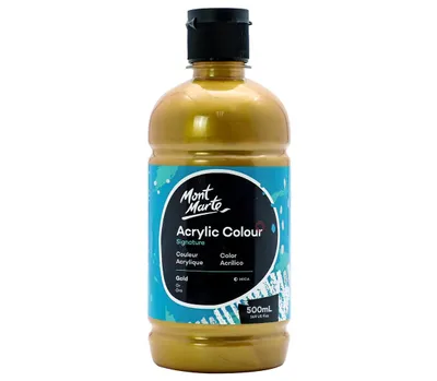 Produktbild von Mont Marte Acrylfarbe Gold 500ml – hochdeckend & wasserbasiert – super Lichtechte Farbe mit großer Deckkraft – für Leinwand, Ton, Holz, Stein