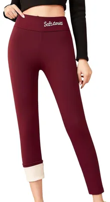 Produktbild von Damen Thermoleggings Fleece Gefüttert Warm Elastisch Blickdicht Bordeaux 2XL