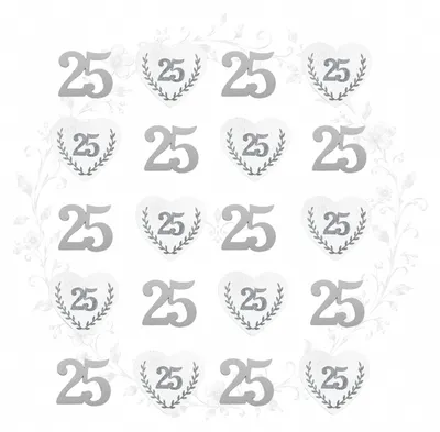24 Holz-Streuteile Weiß-Silber, Herzen & 25, für Silberhochzeit