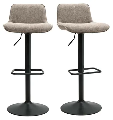 Produktbild von Miliboo - Drehbare Barhocker 360° aus taupefarbenem Stoff und schwarzem Metall (2er Set) BOOST
