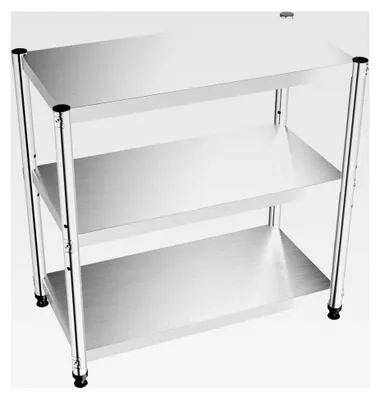 Produktbild von Küchenregal mit 3 Böden aus Edelstahl, Schwerlastregal, Standregal für die Küche, Höhenverstellbares Lagerregal (50 kg Tragfähigkeit pro Boden)