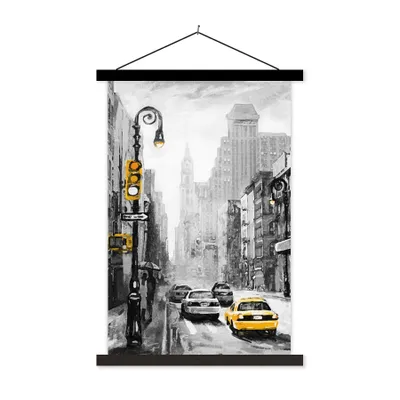 Produktbild von MuchoWow® Textilposter Gemälde - Ölfarbe - Stadt - Auto 120x180 cm mit schwarzem Rahmen - Fotos