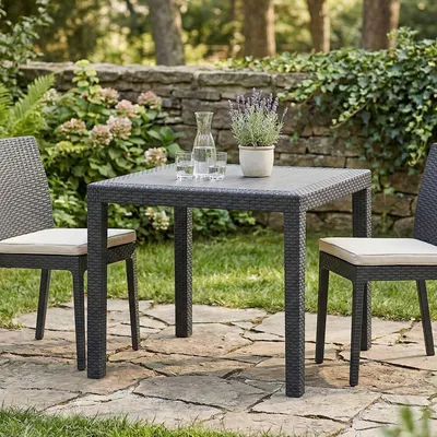Produktbild von Gartentisch Daanan, Quadratischer Gartentisch, feststehender Couchtisch in Rattan-Optik, 100 %  Italy, 80x80h72 cm, Anthrazit