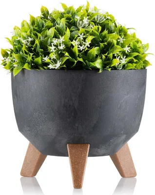 Produktbild von HowHomely Blumentopf Rund 15 cm Höhe, ECO Pflanzkübel mit Beinen, Schwarz Übertopf für garten balkon