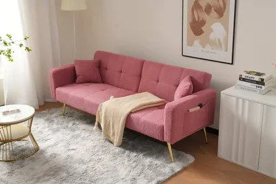 Produktbild von okwish Klappbares Schlafsofa Daybett mit Schlaffunktion,Gästebett Couch Sofa Bettsofa mit Großer Liegefläche, Polstersofa mit Kissen und seitlichen Aufbewahrungstaschen,Rosa