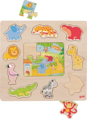 Immagine prodotto di Puzzle in legno GOKI + puzzle animali dello zoo